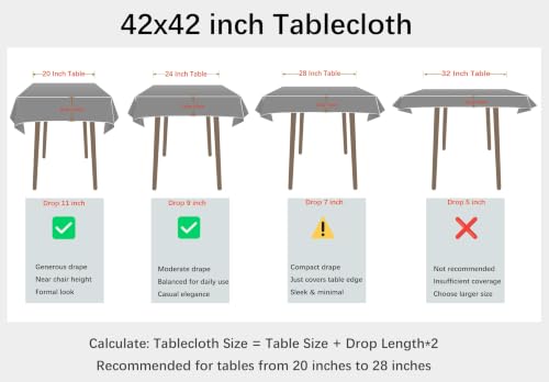 NEWISHER Heavy Duty Polyester Square Tablecloth 42"x42" - Reusable, Washable for Dining & Events
