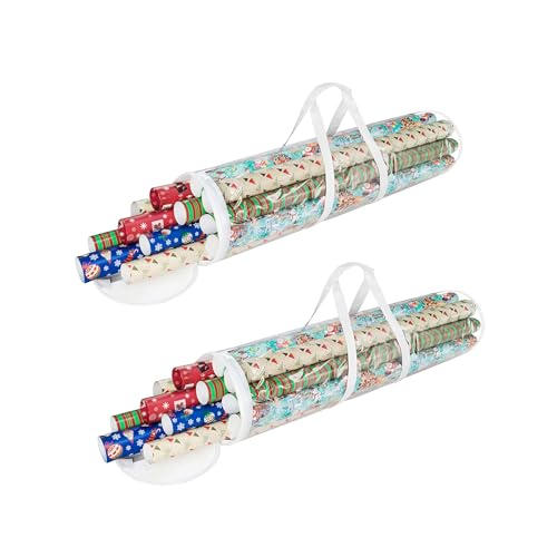 Elf Stor Wrapping Paper Storage Bags - Set of 2 Clear Totes for 30-Inch Rolls