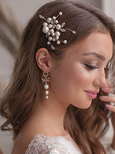 Gold Pearl Hair Comb with Rhinestones for Brides - T-Gold