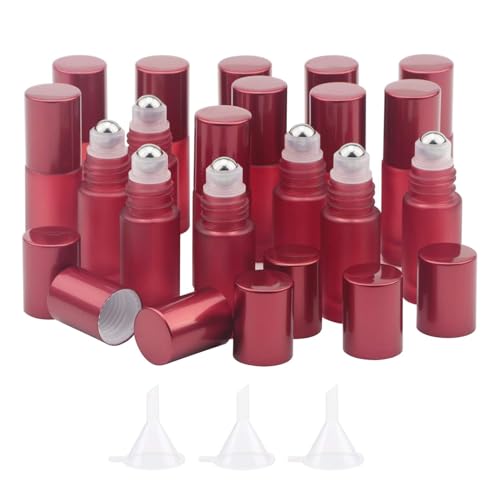 Ellbest Matte Red 17Pcs 5ml Glass Roller Bottles for Essential Oils