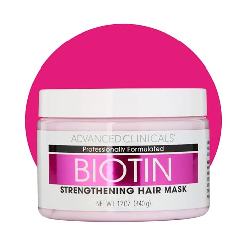 Advanced Clinicals Biotin Hair Treatment Anti-Breakage Mask 12 Fl Oz - Strengthening & Hydrating Deep Conditioner with Manuka Honey & Caffeine
