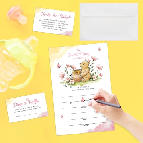 Winnie the Pooh Baby Shower Invitations Set - 25 Fill-In Cards with Envelopes