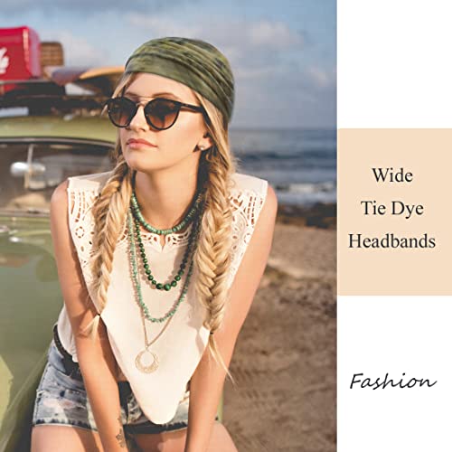YONUF Wide Headbands for Women 4 Pack Blue Tie Dye Boho Knotted Hair Accessories