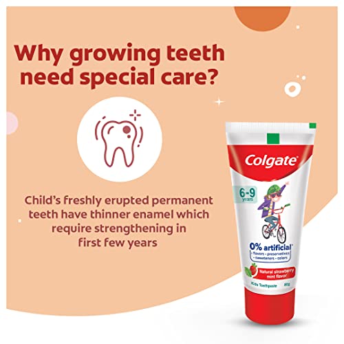 Colgate Kids Toothpaste for Ages 6-9, Strawberry Mint Flavor, 80g