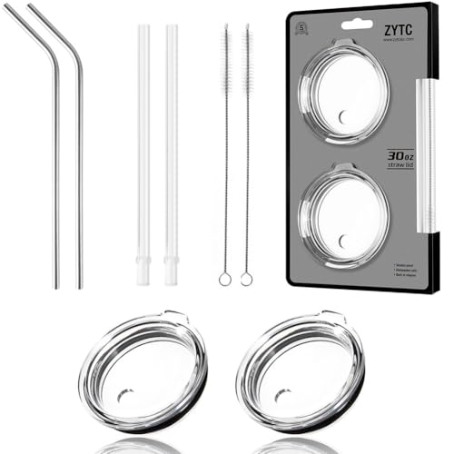 Spill Proof Tumbler Lids with Straws - 2 Pack for YETI 30 oz