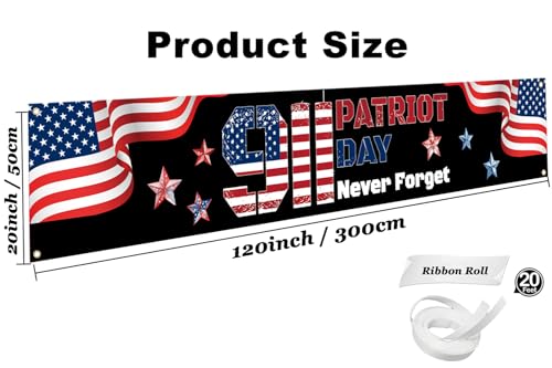 911 Patriot Day We Will Never Forget Banner - 120x20 Inches