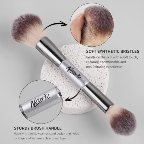 NEONIQ Silver Double Ended Face Makeup Brush Set - 2 Pcs, Multi-Functional