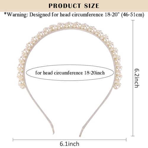 Handmade Pearl Headband for Girls - 6.1" White Beaded Hairband