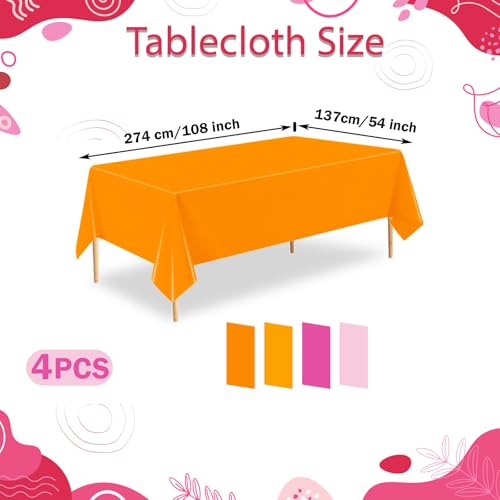 Disposable Tablecloths - 4 Pack Pink & Orange, 54 x 108 Inch for Parties