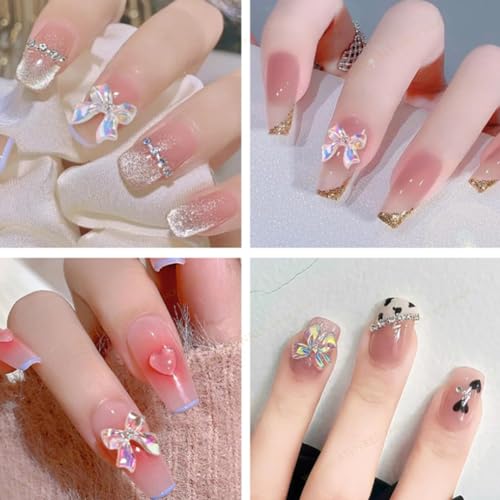 100 Pcs Bow Nail Charm Set - Colorful 3D Butterfly & Pearl Bows