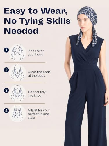 Navy Aztec Pre-Tied Bandana Turban Chemo Head Scarf