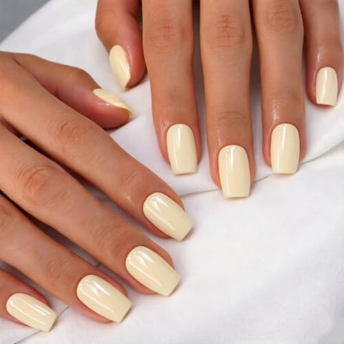 Pastel Yellow Short Coffin Press On Nails - 30 Pcs Acrylic Set