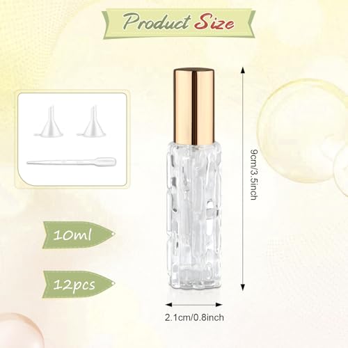 12Pcs 10ml Refillable Glass Spray Bottles with Gold Lid - Travel Atomizer