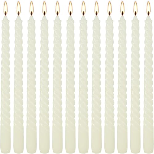 10 Inch Ivory Spiral Taper Candles - Set of 12 Unscented Dripless Candlesticks