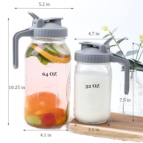 32 oz Mason Jar Pitcher with Pour Spout Lid - Airtight & Leak-Proof