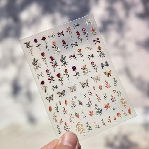 5D Floral Nail Stickers - Self-Adhesive Vintage Designs, 2 Sheets