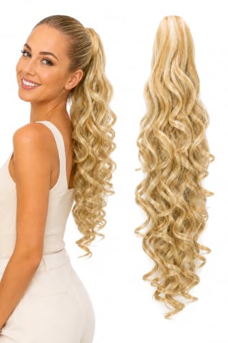 CAISHA 20-Inch Wavy Blondmix Ponytail Extension with Butterfly Claw - Model H32a