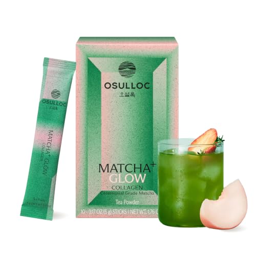 Osulloc Collagen Matcha Drink Mix - Strawberry & Peach Flavor, 10 Count