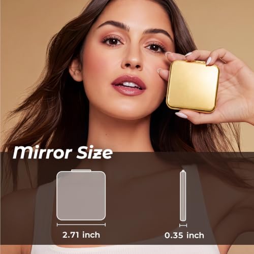 Gold 2-Sided Compact Travel Makeup Mirror - 1X/2X Magnification, Pocket Size