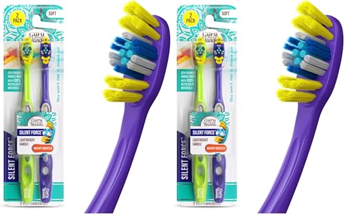 GuruNanda Silent Force Toothbrush Pack of 2 – Big Tuft Bristles, Gentle, Eco-Friendly, BPA-Free, Ergonomic Handle, Deep Cleaning & Plaque Removal