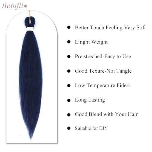 Dark Blue Pre-Stretched Braiding Hair Extensions - 20 Inch Itch-Free