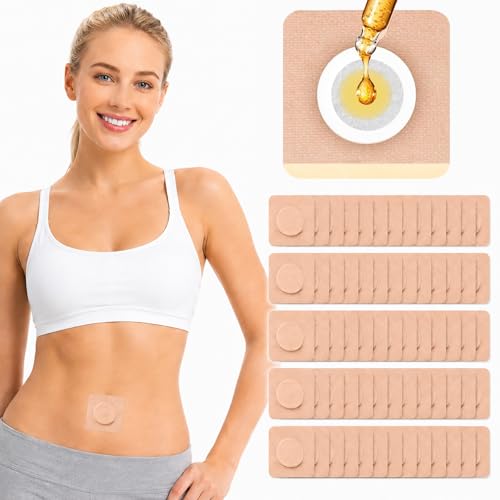 Autdor 50Pcs Castor Oil Patches, Disposable Castor Oil Pack Wrap with Organic Cotton Pad Self-Adhesive Belly Button Patch Cover Anti-Leakage No Wash Breathable Portable Pads for Stomach & Daily Use