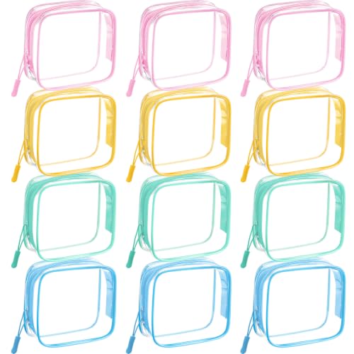 12 Pcs Pastel Clear Makeup Bags - TSA Approved Travel Pouches