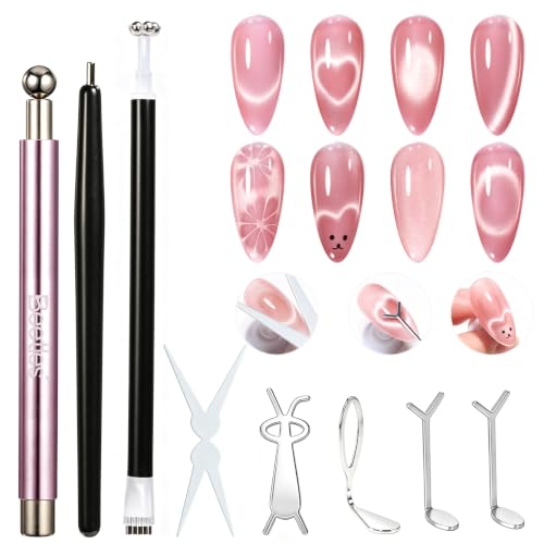 Beetles Pink Cat Eye Nail Art Magnet Set - 9PCS Kit for Designs