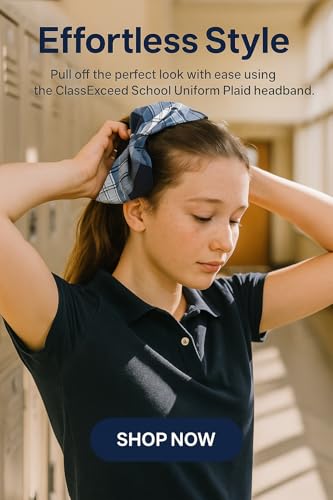 ClassExceed School Headband with Plaid Bow - Clear Blue White Navy, Back-to-School Hair Accessory
