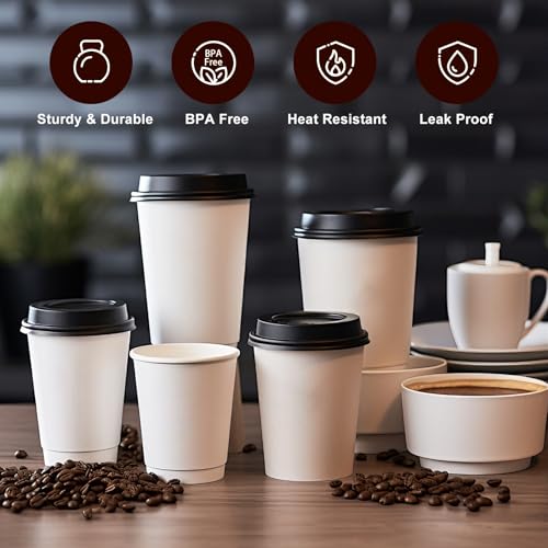100 Pack Black Dome Coffee Cup Lids for 12-22 oz Cups