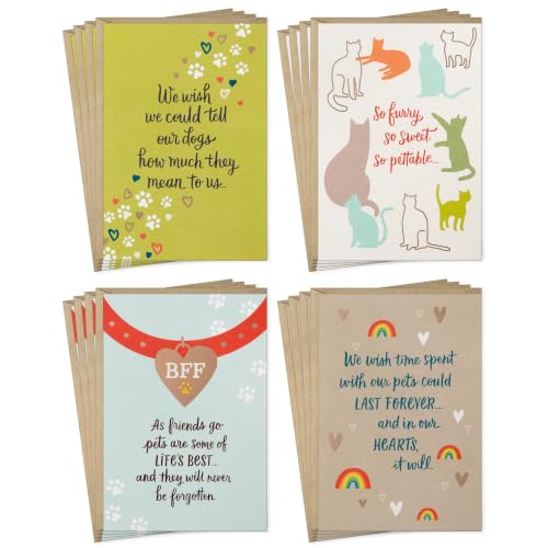 Hallmark Pet Sympathy Cards - Assorted 16-Pack for Dogs & Cats
