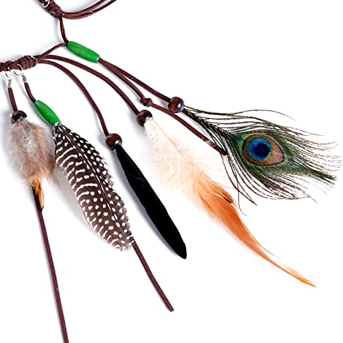 Obmwang Indian Feather Headband – Boho Festival Head Dress with Feathers for Women & Girls