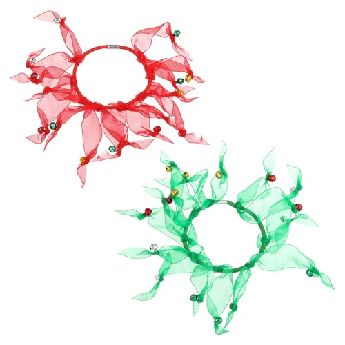Christmas Scrunchies Hair Ties - 2 Pcs Red & Green with Jingle Bells