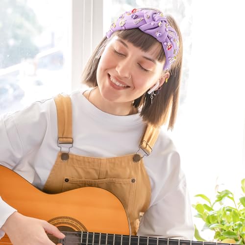 Y1tvei Purple Music-Inspired Jeweled Headband for Women, Guitar & Butterfly Design