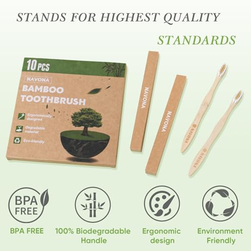 Eco-Friendly Bamboo Toothbrush Set - 10 Pack with Medium Bristles