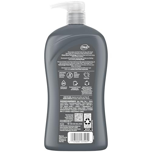 Dial Men 3-in-1 Body, Hair & Face Wash - Recharge Scent, 32 Fl Oz