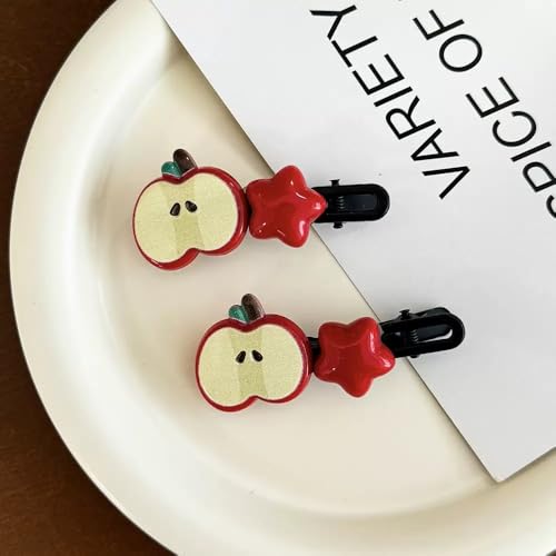 Kawaii Apple Hair Clips - Cute Star Barrettes for Women (2PCS)