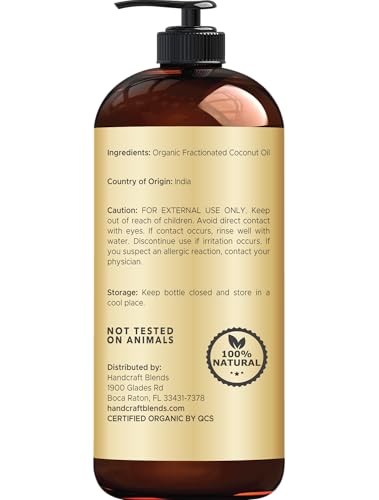 Handcraft Blends Organic Fractionated Coconut Oil - 100% Pure Carrier Oil, 16oz