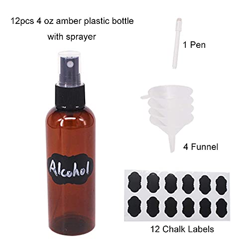 12 Pack 3.3 oz Amber Plastic Fine Mist Spray Bottles for Essential Oils