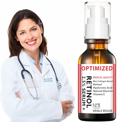 Retinol Serum 2.5% with Hyaluronic Acid & Vitamin E - Reduces Wrinkles & Evens Skin Tone - 1 fl oz
