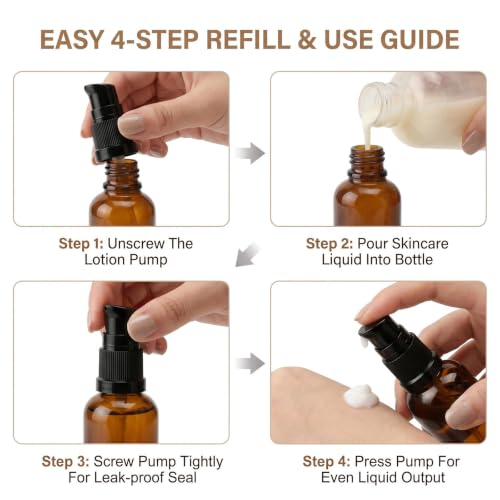 Bamboopack 30ml Amber Glass Refillable Lotion Bottles Set - Travel Size Containers