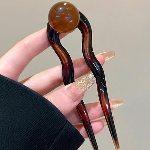 U-Shaped French Hair Pins with Pearls – 4-Piece Acetate Hair Fork Set