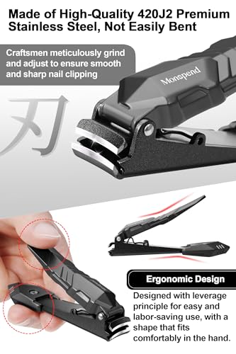 Stainless Steel Nail Clippers with Catcher & Nail Files – No Splash Manicure Set