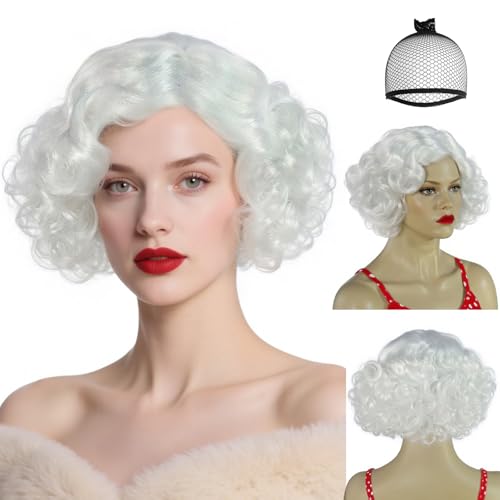 ANOGOL Blonde 613 Short Curly White Wig Bob Wigs for Women - Platinum Blonde, Style Variation Blonde1
