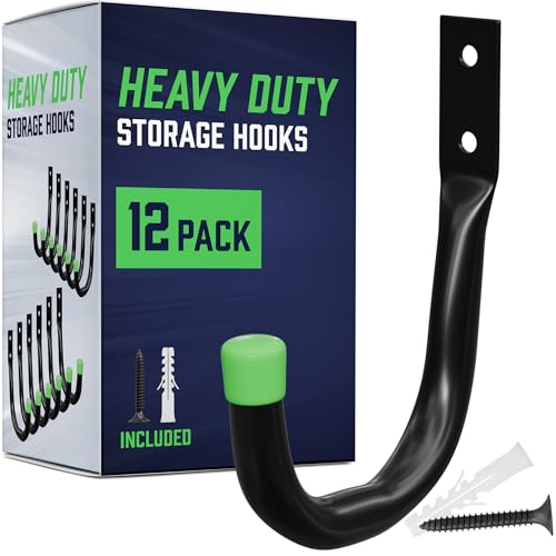 Heavy Duty Garage Storage Hooks - J-Hook Utility Hangers, 12-Pack