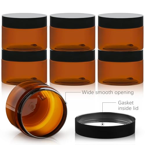 4oz Amber Plastic Cosmetic Jars - 12 Pack Leak Proof Containers