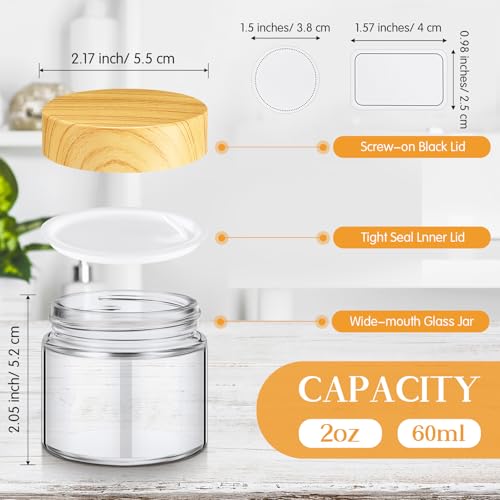 Layhit 12 Pcs 2oz Glass Jars with Wood Lids - Clear Containers for Creams & Lotions