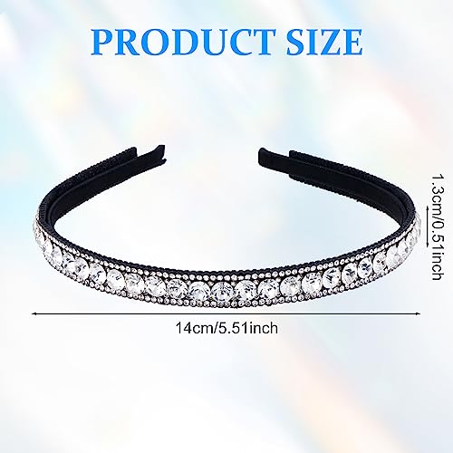 HINZIC 2 Pack Rhinestone Headbands for Women - Black & Silver Non-Slip Hair Accessories