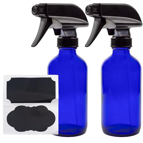 Cornucopia Brands 8oz Cobalt Blue Glass Spray Bottles with Heavy Duty Adjustable Sprayers - Refillable