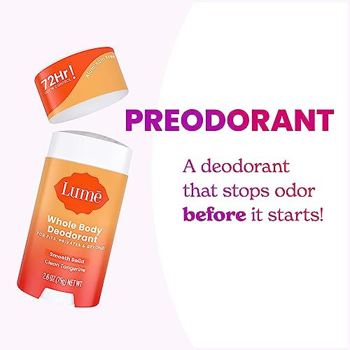 Lume Skin Care Gift Set for Women, Whole Body Deodorant Starter Pack -Smooth Solid Stick, Invisible Cream Tube, Acidified Body Wash Mini & Deodorant Wipes -Aluminum Free Odor Control (Clean Tangerine)